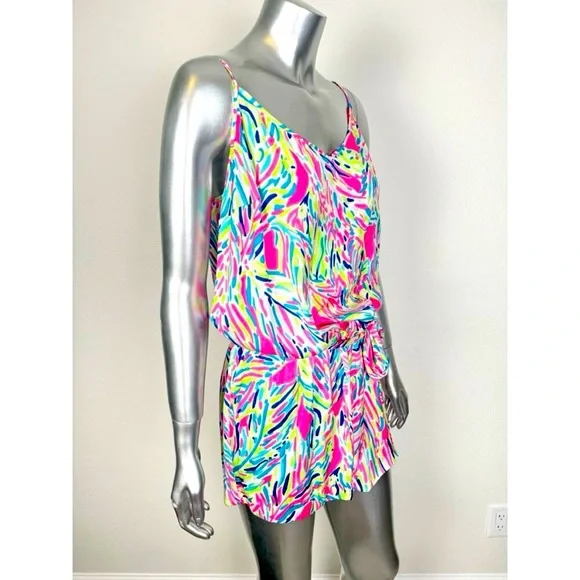 NWOT Lilly Pulitzer Gorgeous Palm Reader Romper Bright Neon Tropical Print- XXS - Picture 12 of 12